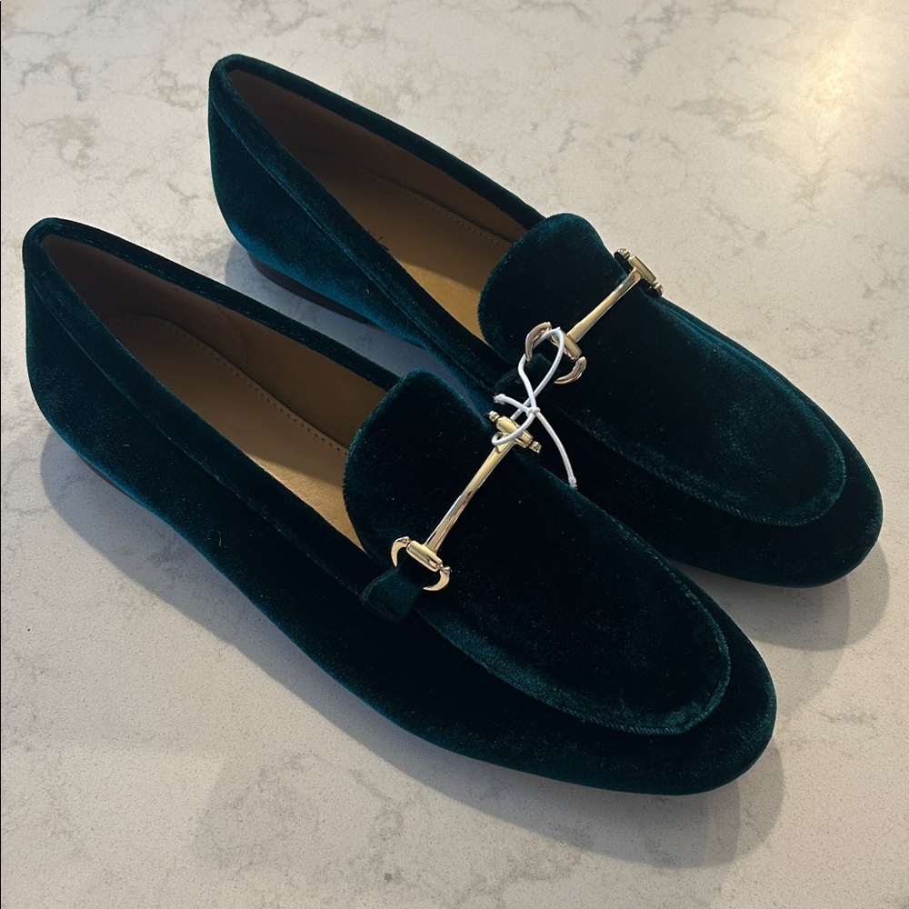 J. Crew Velvet Bit Green Elegant Holiday Loafers with Gold Accent 10 NWT - Picture 14 of 14